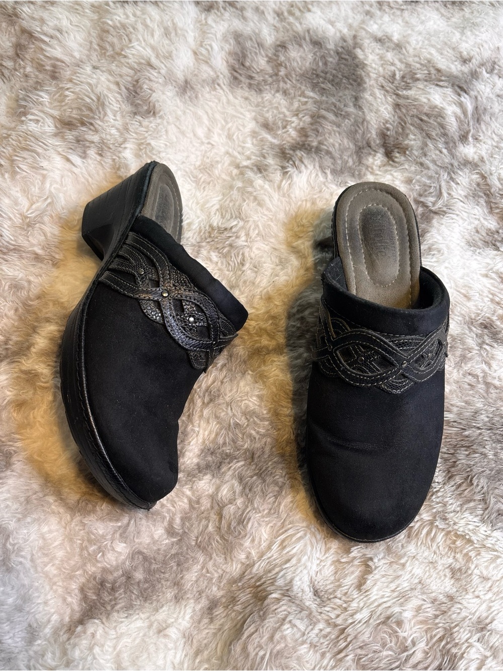 croft & barrow Black Slip-On Mules with Braided Embellishment